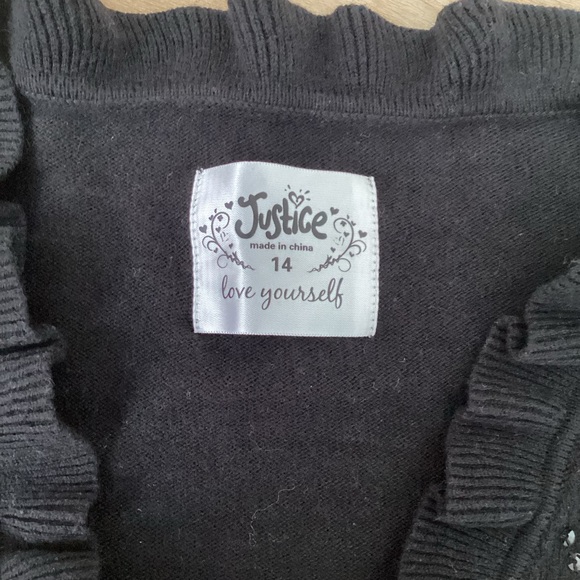 Justice Black Cropped Sweater with Long Sleeves Sequins | girls 14 | holiday - Picture 5 of 8